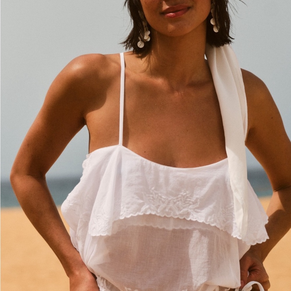 White Ruffled Women's Swim Top